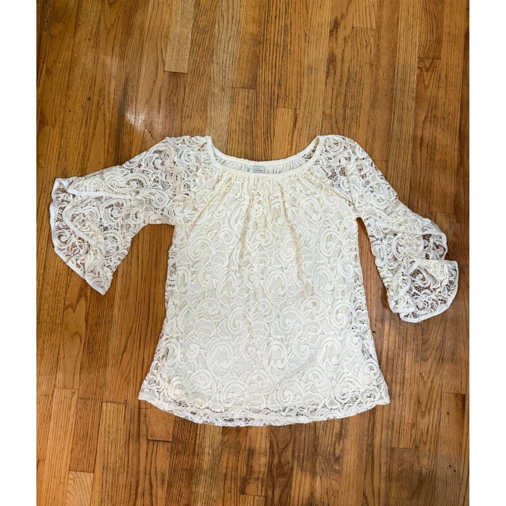 Ivory Lace Blouse Lined L/XL 3/4 Bell Sleeve Festival Cottage Whimsigoth Tunic - Picture 2 of 10